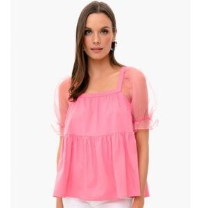 Pomander Place Tuckernuck Tinsley Pink Organza Sleeve Blouse‎ Top Size Large